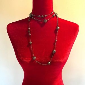 Gun metal long necklace and earring set